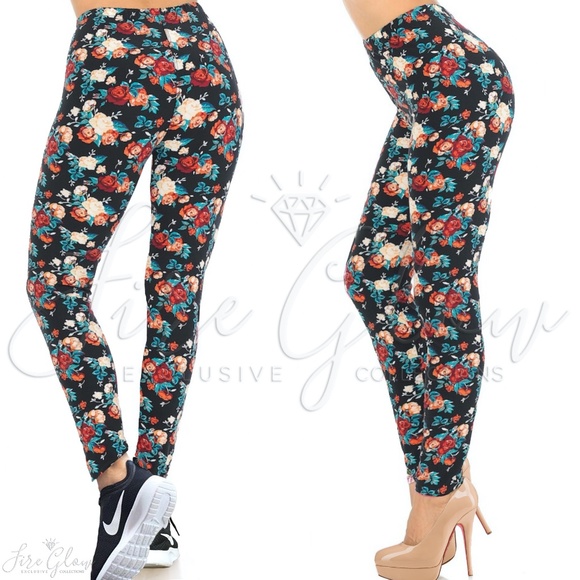 Fire Glow Pants - Softest lux stretchy black floral printed leggings